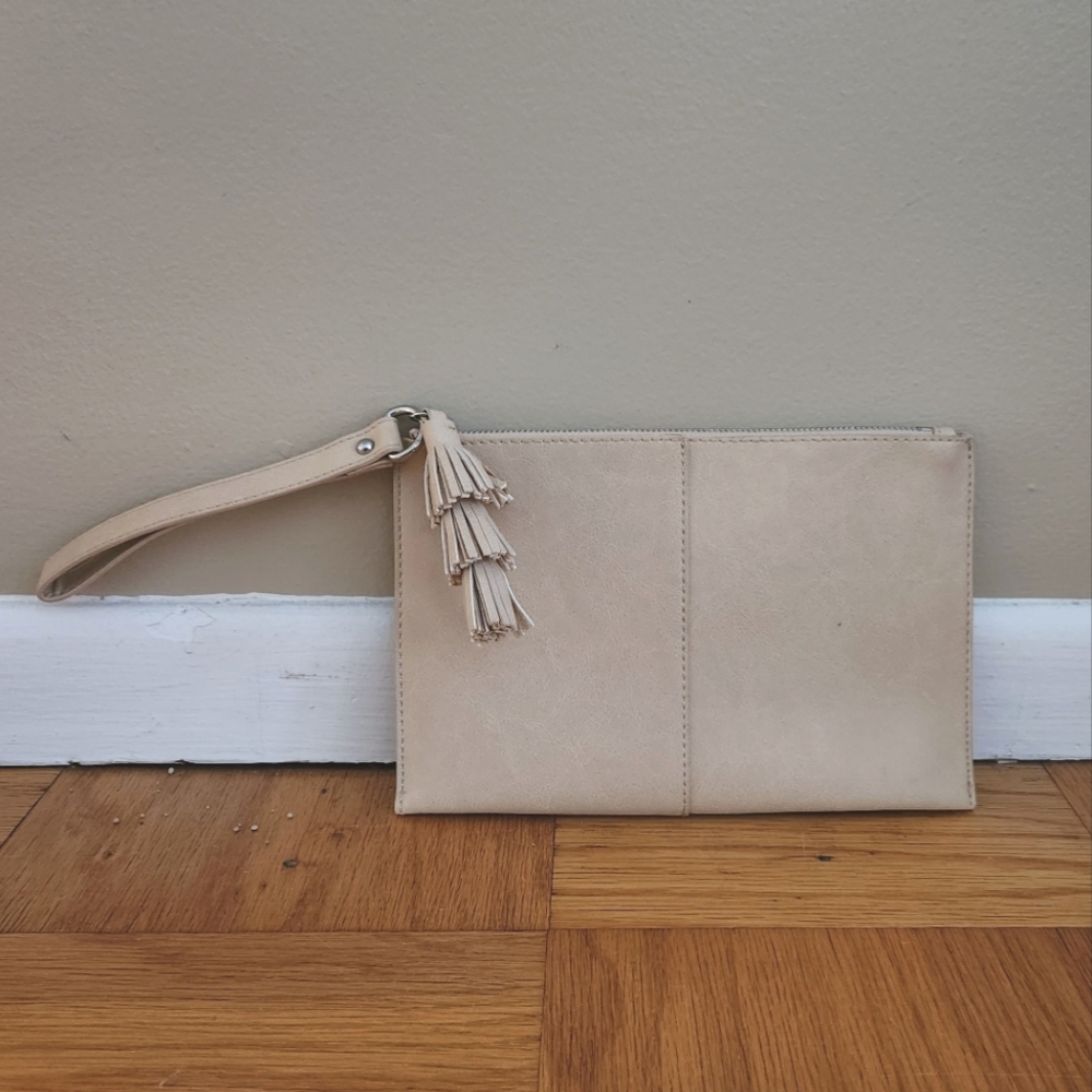 INC International Concepts Cream Clutch with Tassel Detail